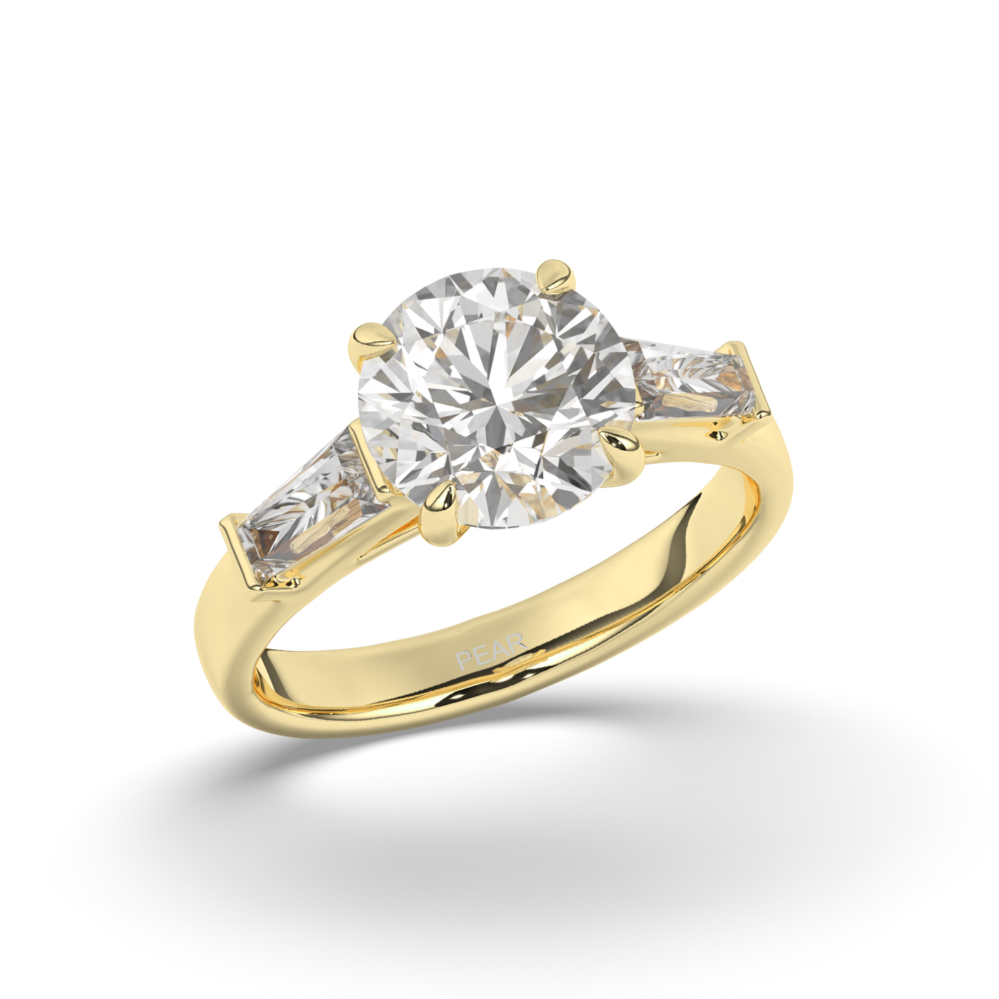 Three Stone Round & Baguette Lab-Grown Diamond Trilogy Ring - Pear Jewels