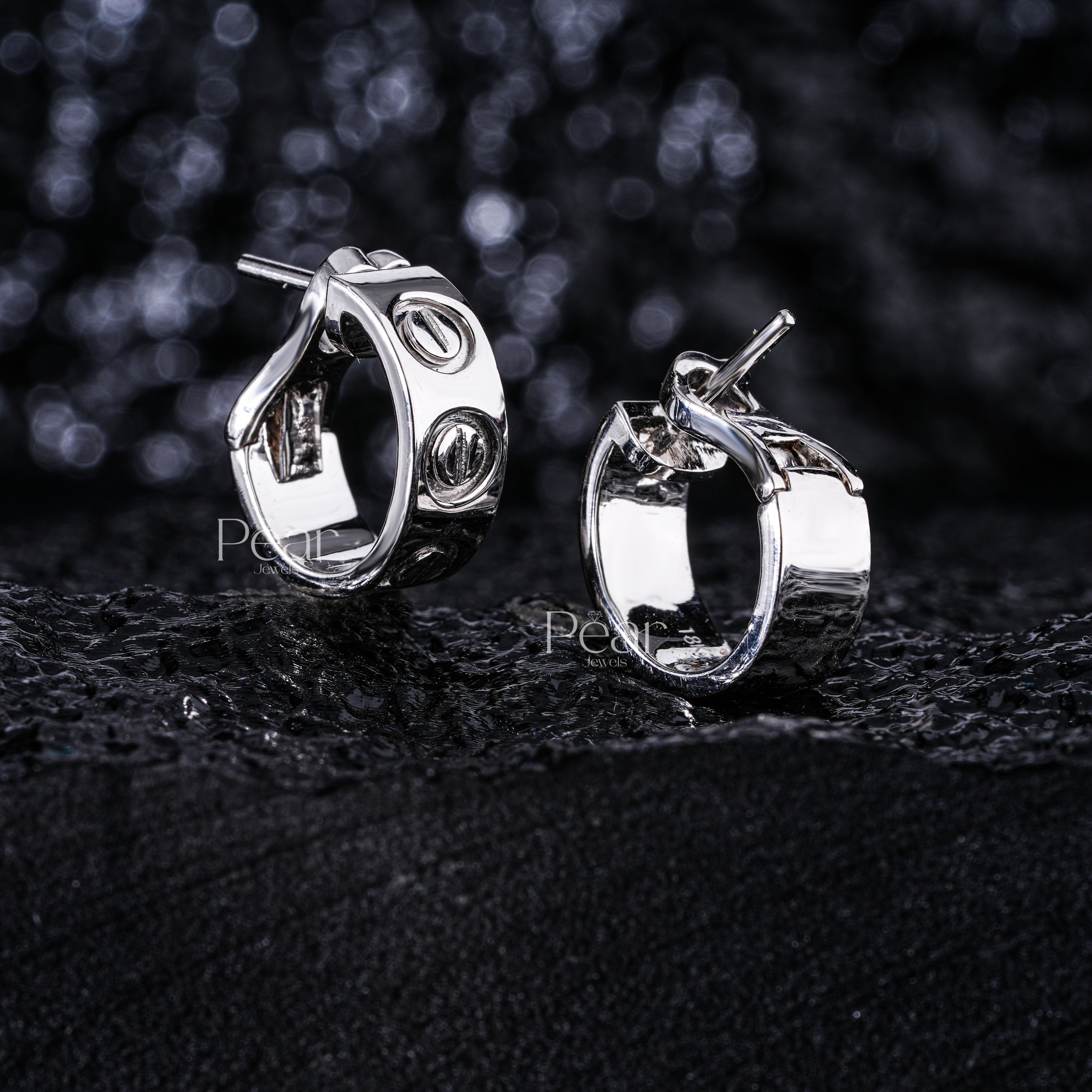 White Gold Hoop Earring - Pear Jewels