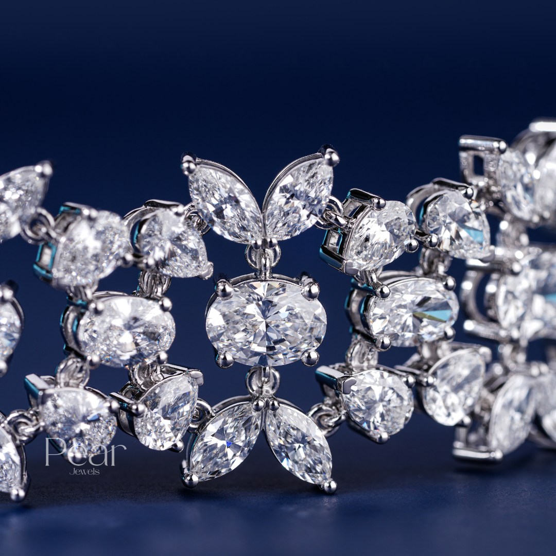 Marquise-Oval-Pear Multi Shape Fancy Tennis Labgrown Diamond Bracelet - Pear Jewels