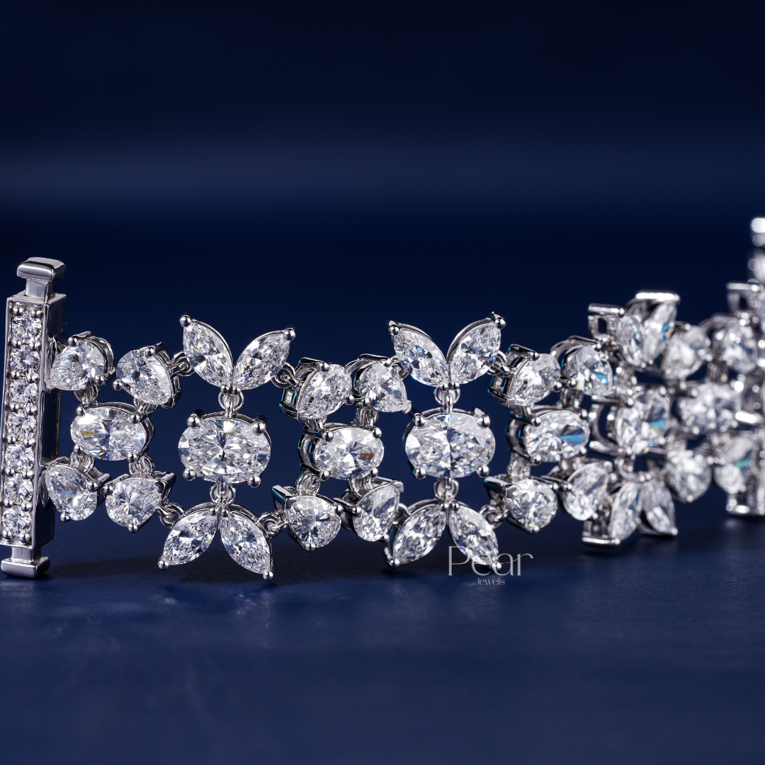 Marquise-Oval-Pear Multi Shape Fancy Tennis Labgrown Diamond Bracelet - Pear Jewels