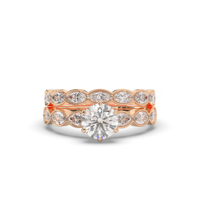 Vintage Marquise Lab-Grown Diamond Bridal Ring Set - Pear Jewels