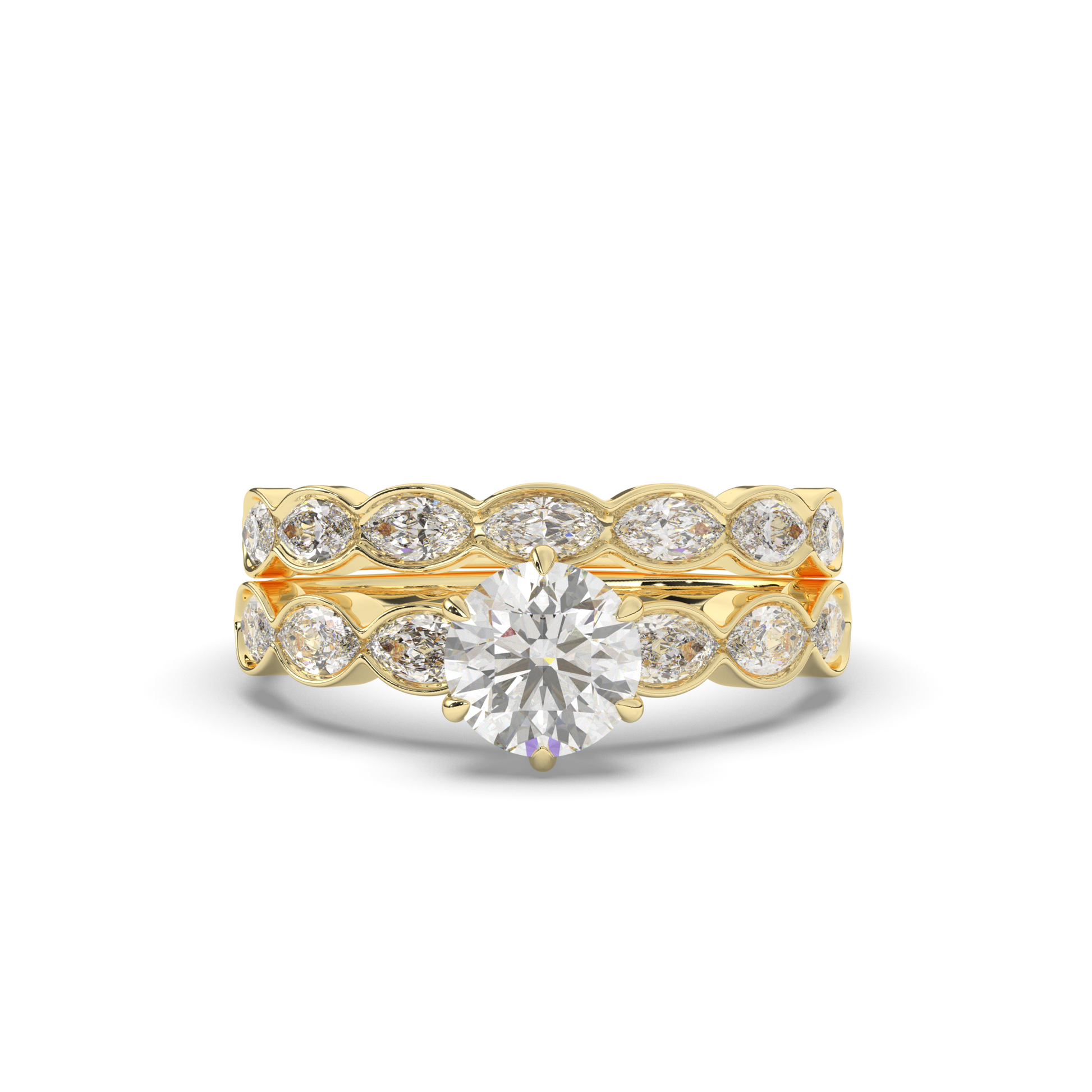 Vintage Marquise Lab-Grown Diamond Bridal Ring Set - Pear Jewels