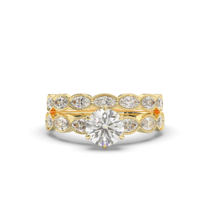 Vintage Marquise Lab-Grown Diamond Bridal Ring Set - Pear Jewels