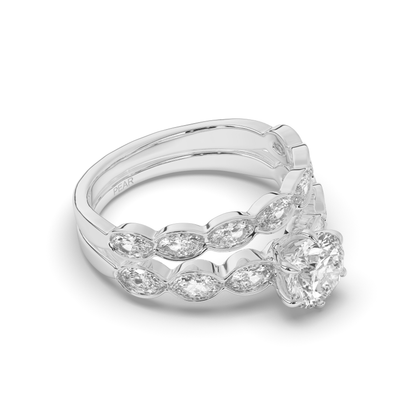 Vintage Marquise Lab-Grown Diamond Bridal Ring Set - Pear Jewels