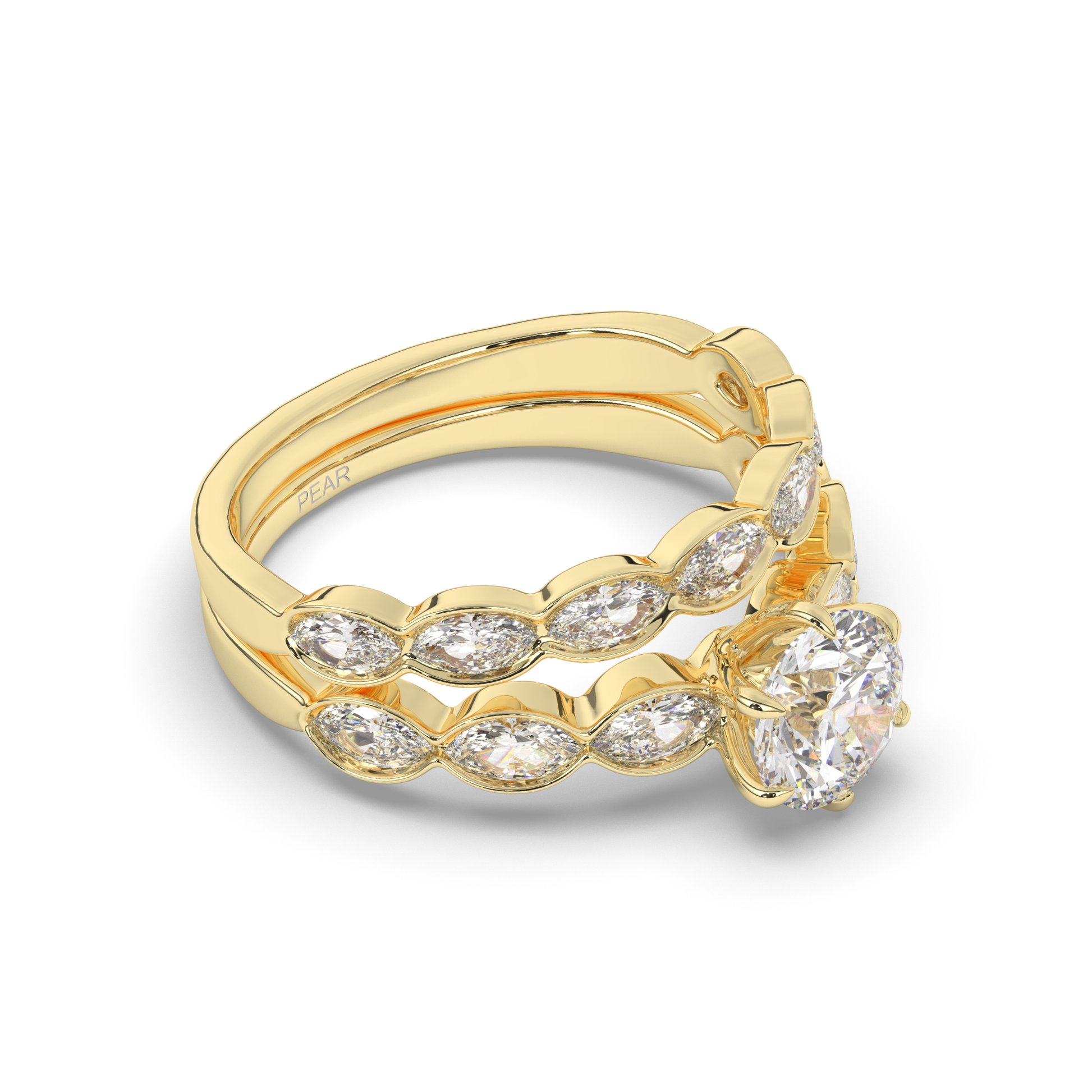 Vintage Marquise Lab-Grown Diamond Bridal Ring Set - Pear Jewels