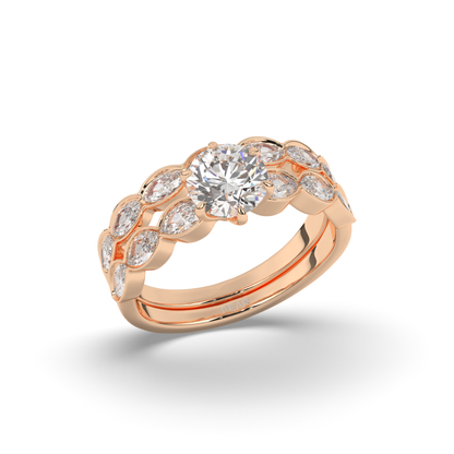 Vintage Marquise Lab-Grown Diamond Bridal Ring Set - Pear Jewels