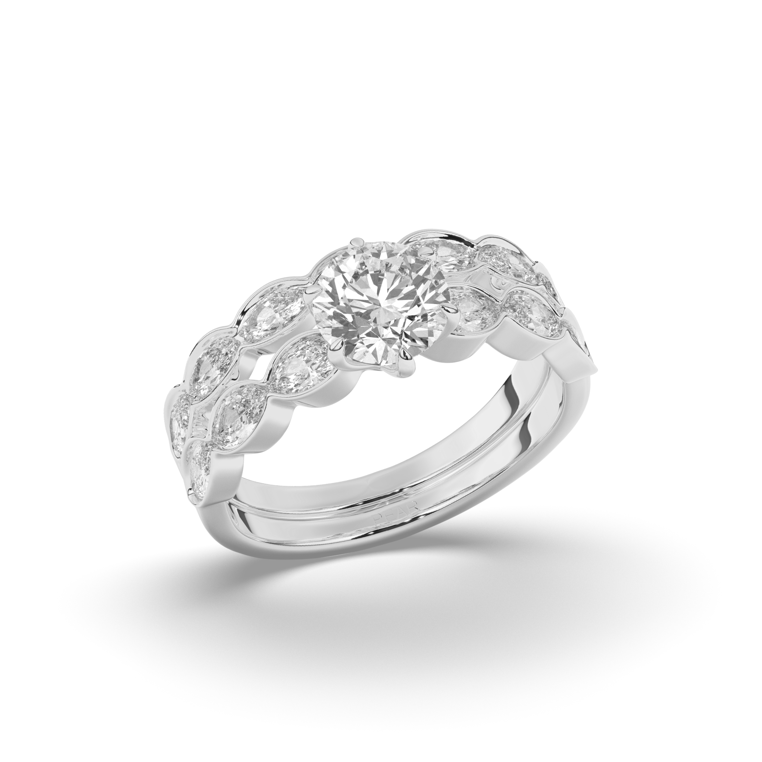 Vintage Marquise Lab-Grown Diamond Bridal Ring Set - Pear Jewels
