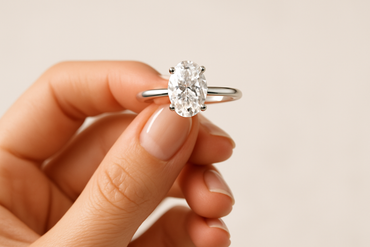 Oval Solitaire Lab Grown Diamond Ring - in hand