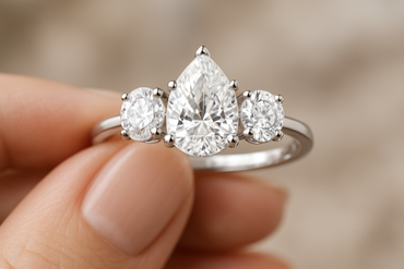 Pear & Round Three Stone Labgrown Diamond Ring  - in hand