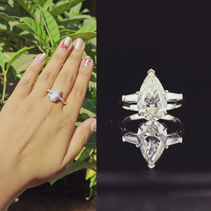 Pear Three-Stone Tapered Baguette Lab-Grown Diamond Ring
