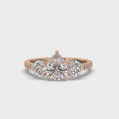 Pear & Round Three Stone Labgrown Diamond Ring