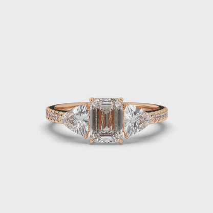Three Stone Emerald & Trilliant Cut Lab-Grown Diamond Engagement Ring