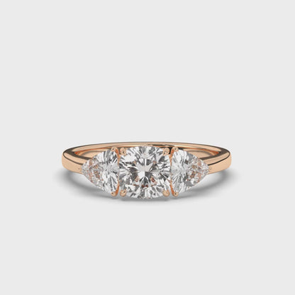 Three Stone Cushion & Trillion Labgrown Diamond Ring