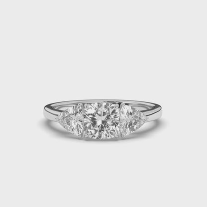 Three Stone Cushion & Trillion Labgrown Diamond Ring