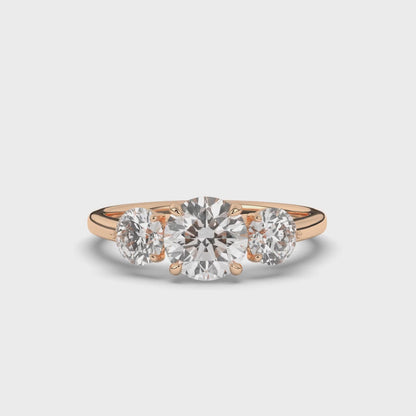 Elegant Three Stone Round Lab-Grown Diamond Ring with Classic Charm