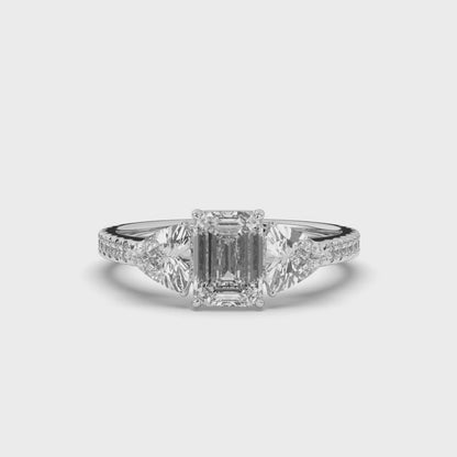 Three Stone Emerald & Trilliant Cut Lab-Grown Diamond Engagement Ring