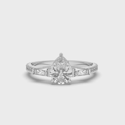 Pear & Baguette Ring Lab-Grown Diamonds Three Stone Ring