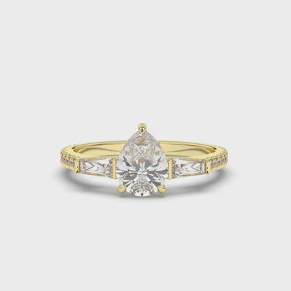 Pear & Baguette Ring Lab-Grown Diamonds Three Stone Ring