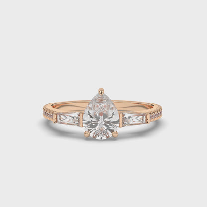 Pear & Baguette Ring Lab-Grown Diamonds Three Stone Ring