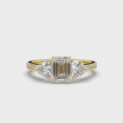 Three Stone Emerald & Trilliant Cut Lab-Grown Diamond Engagement Ring