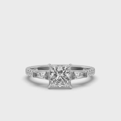 Three Stone Princess & Baguette LabGrown Diamond Ring