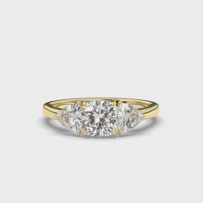 Three Stone Cushion & Trillion Labgrown Diamond Ring