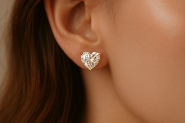 Romantic Heart-Shaped Lab-Grown Diamond Stud Earrings - in ear