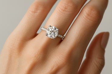 Round Lab-Grown Diamonds Classic Solitaire with Side Stones Ring - in hand